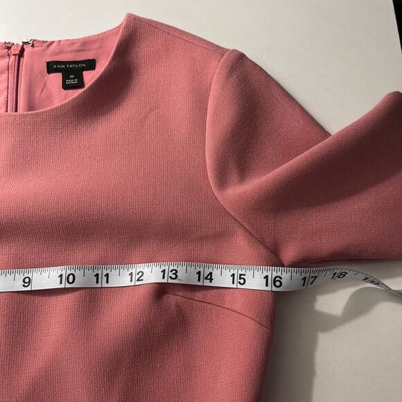 Ann Taylor A-Line Rose Pink Dress Sz 00 Bell 3/4 Sleeves Cocktail Day to Night - Picture 8 of 9